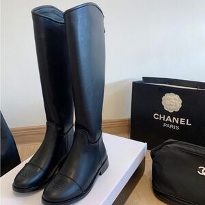 CHANEL Black Over the Knee Boots